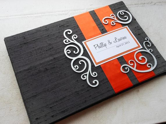 Gray Wedding Guest Book
 Orange Gray and Silver Wedding Guest Book by
