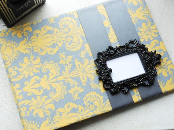 Gray Wedding Guest Book
 Items similar to Yellow and Gray Damask Wedding Guest Book