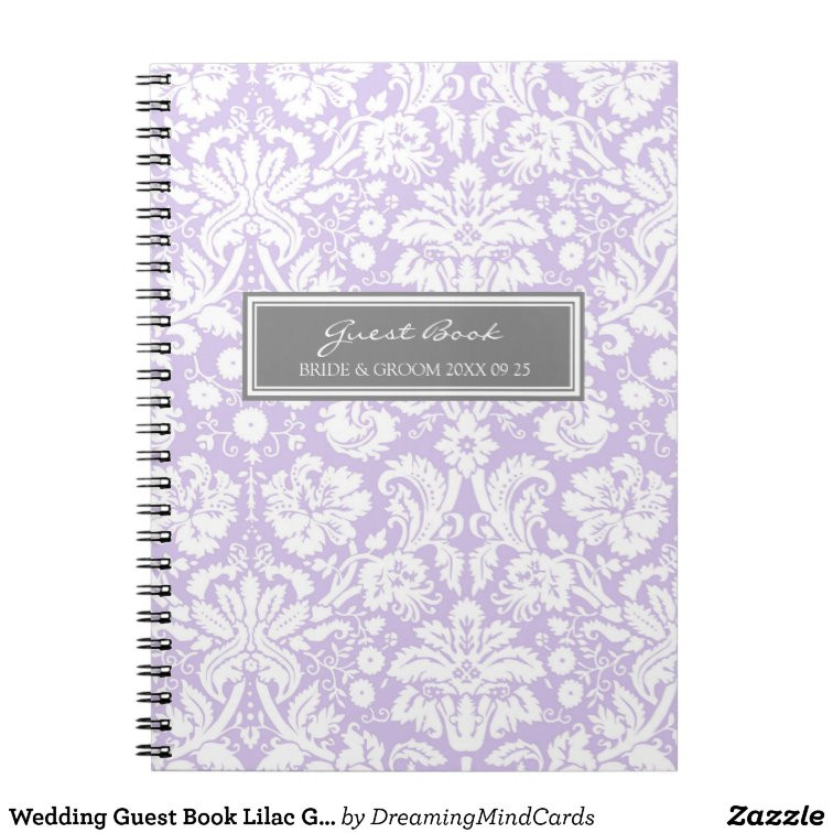 Gray Wedding Guest Book
 Wedding Guest Book Lilac Gray Damask Notebook