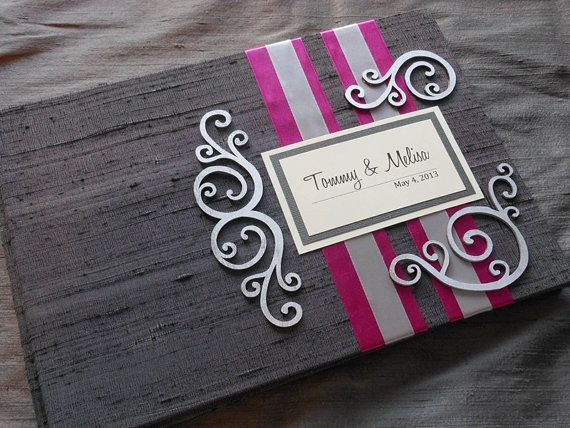 Gray Wedding Guest Book
 Gray and Sangria Wedding Guest Book with by