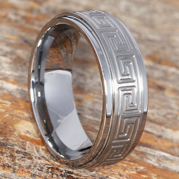 Greek Wedding Rings
 8mm Greek Key Wedding Band Tungsten Rings for Men Mens