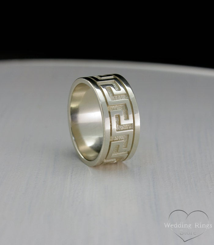 Greek Wedding Rings
 Greek wedding ring Wide wedding band White gold greek key