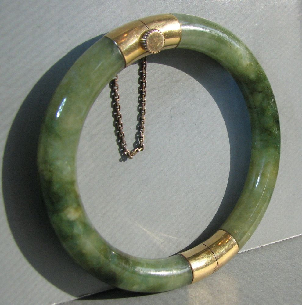 Green Jade Bracelet
 Chinese Green JADEITE Jade Bangle Bracelet solid 14K Gold