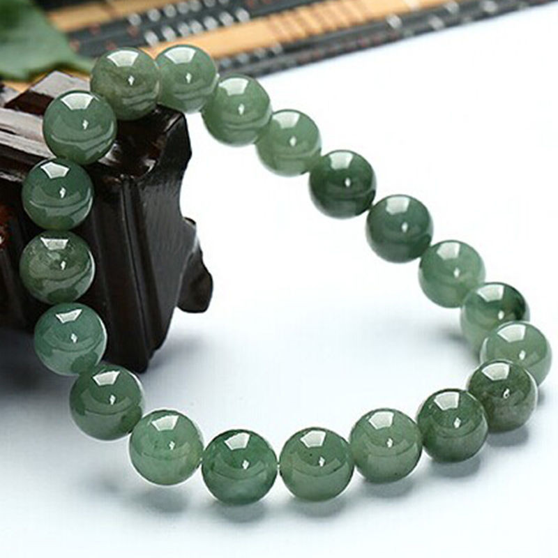 Green Jade Bracelet
 Natural Grade A Jade Green jadeite 10mm Round Bead