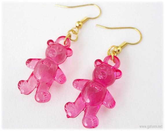 Gummy Bear Earrings
 Fuschia Gummy Bear Earrings in Gold by gatumi on Etsy