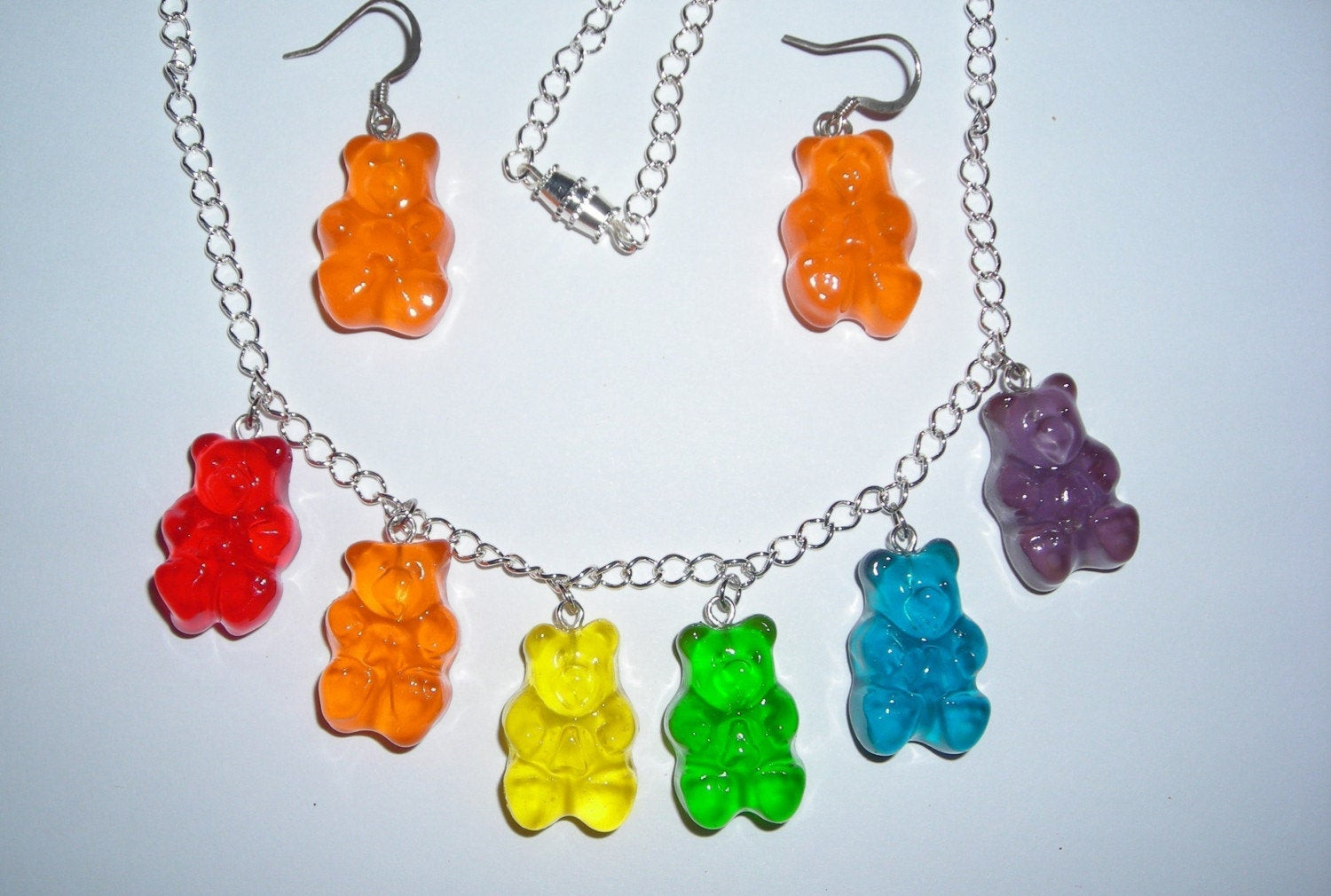 Gummy Bear Earrings
 Gummi Bear Rainbow Necklace and Earrings Set by