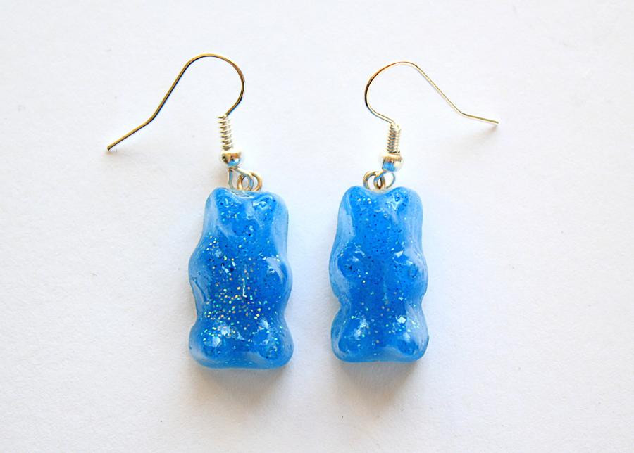Gummy Bear Earrings
 Sparkly Blue Gummy Bear Earrings by CrypticTreasures on