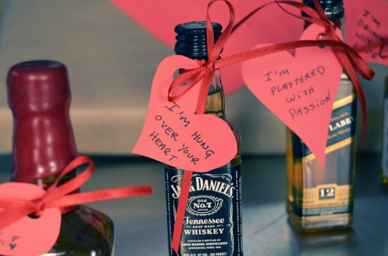 Guy Gift Ideas For Valentines Day
 Mr Kate DIY liquor and hearts valentine for guys