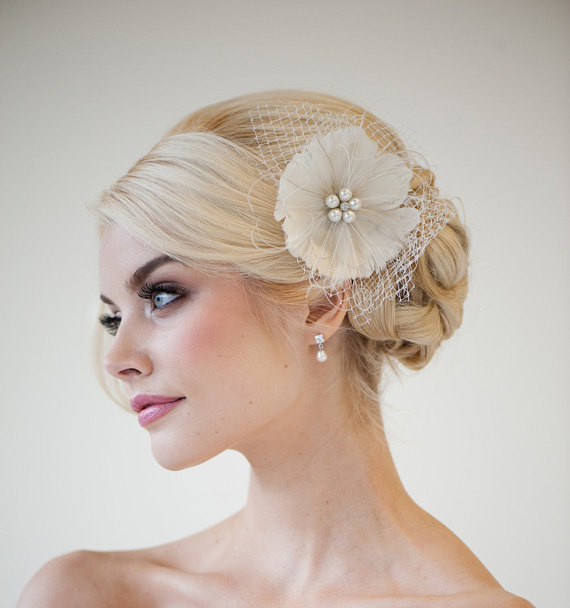 Hairstyle Ideas For Weddings
 Items similar to Feather Fascinator Bridal Fascinator