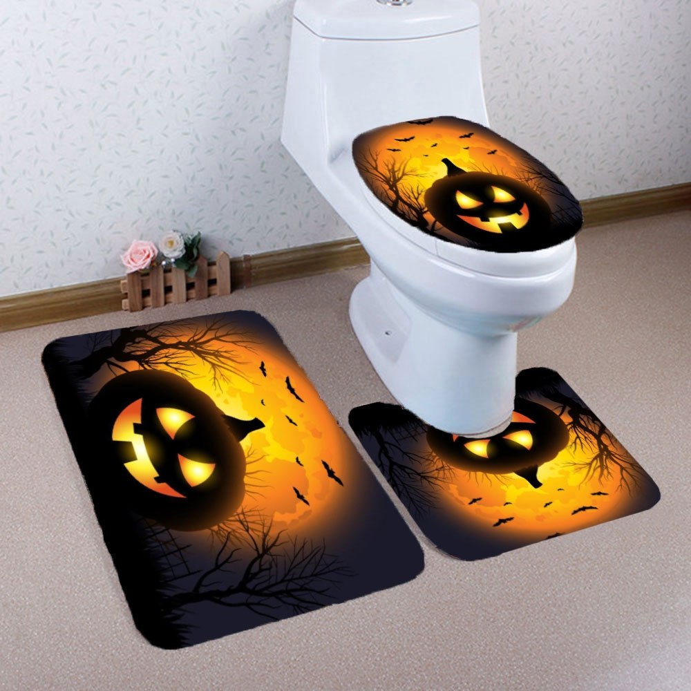 Halloween Bathroom Set
 Halloween Pumpkin Withered Tree Printed 3Pcs Bathroom Mats