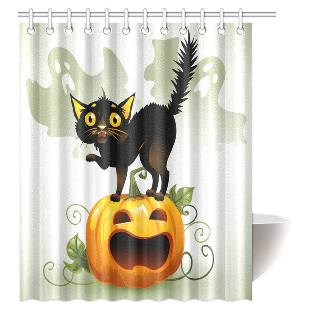 Halloween Bathroom Set
 MYPOP Halloween Shower Curtain Scared Black Cat on a