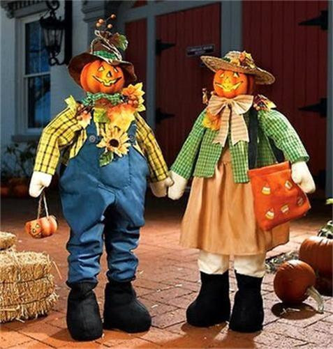 Halloween Porch Greeters
 Set of 2 Country Autumn Lighted Scarecrow Porch Greeters