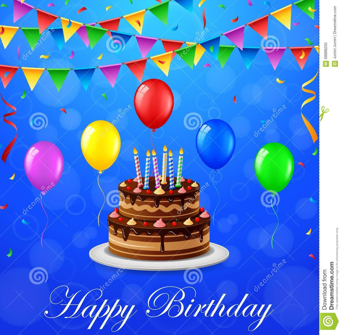 Happy Birthday Cake And Balloons
 Happy Birthday Background With Cake And Balloons Stock