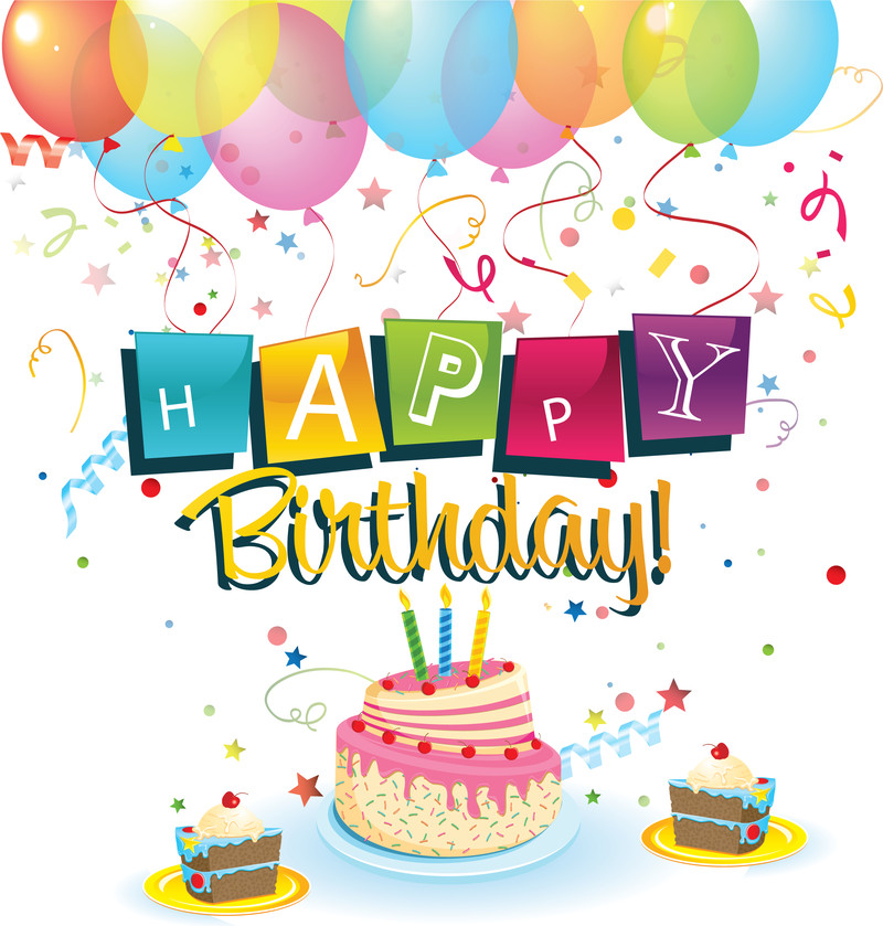 Happy Birthday Cake And Balloons
 Happy Birthday with balloons and cake Vector