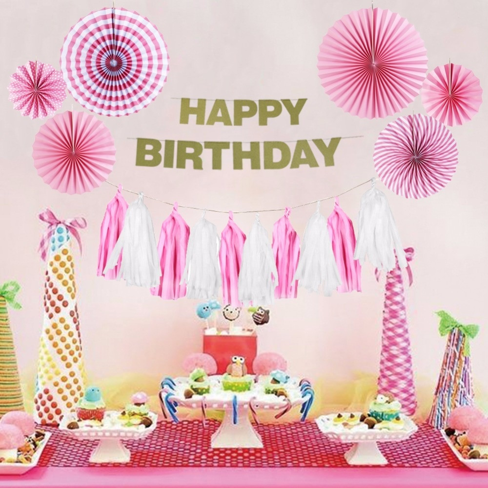 Happy Birthday Decoration
 Pink Theme Birthday Party Decoration Happy Birthday Girl