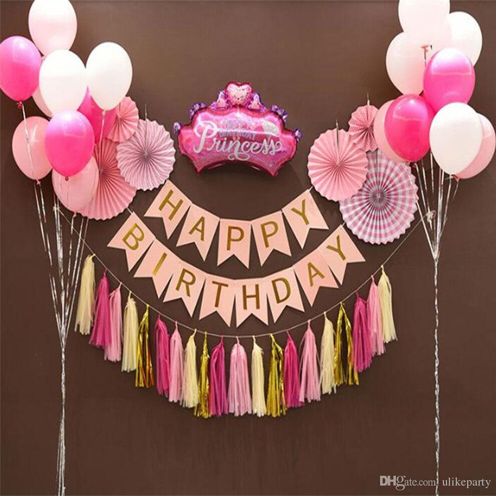 Happy Birthday Decoration
 2018 Party Decoration Set For Kids Kit Tissue Paper Fan