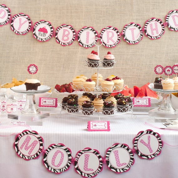 Happy Birthday Decoration
 Items similar to Zebra HAPPY BIRTHDAY Banner Pink Zebra