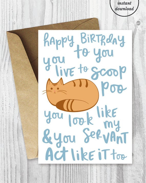 Happy Birthday Funny Poems
 Funny Birthday Song Card from the Cat Printable Funny Happy