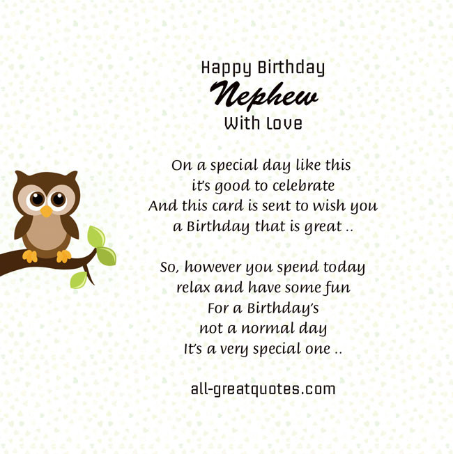 Happy Birthday Nephew Quotes
 Nephew Poems And Quotes QuotesGram