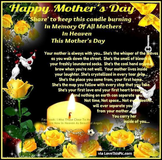 Happy Mother'S Day In Heaven Quotes
 Keep This Candle Burning For The Mothers In Heaven