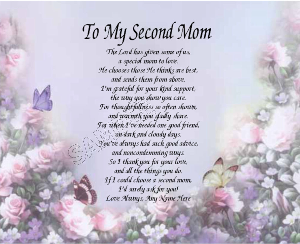 Happy Mothers Day Stepmom Quotes
 TO MY SECOND MOM PERSONALIZED ART POEM MEMORY BIRTHDAY