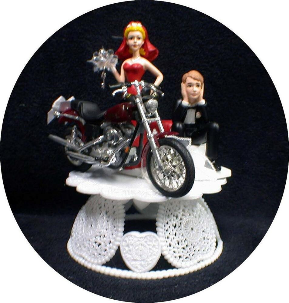 Harley Davidson Wedding Cake Toppers
 y RED bride dress Wedding Cake Topper w cast Harley