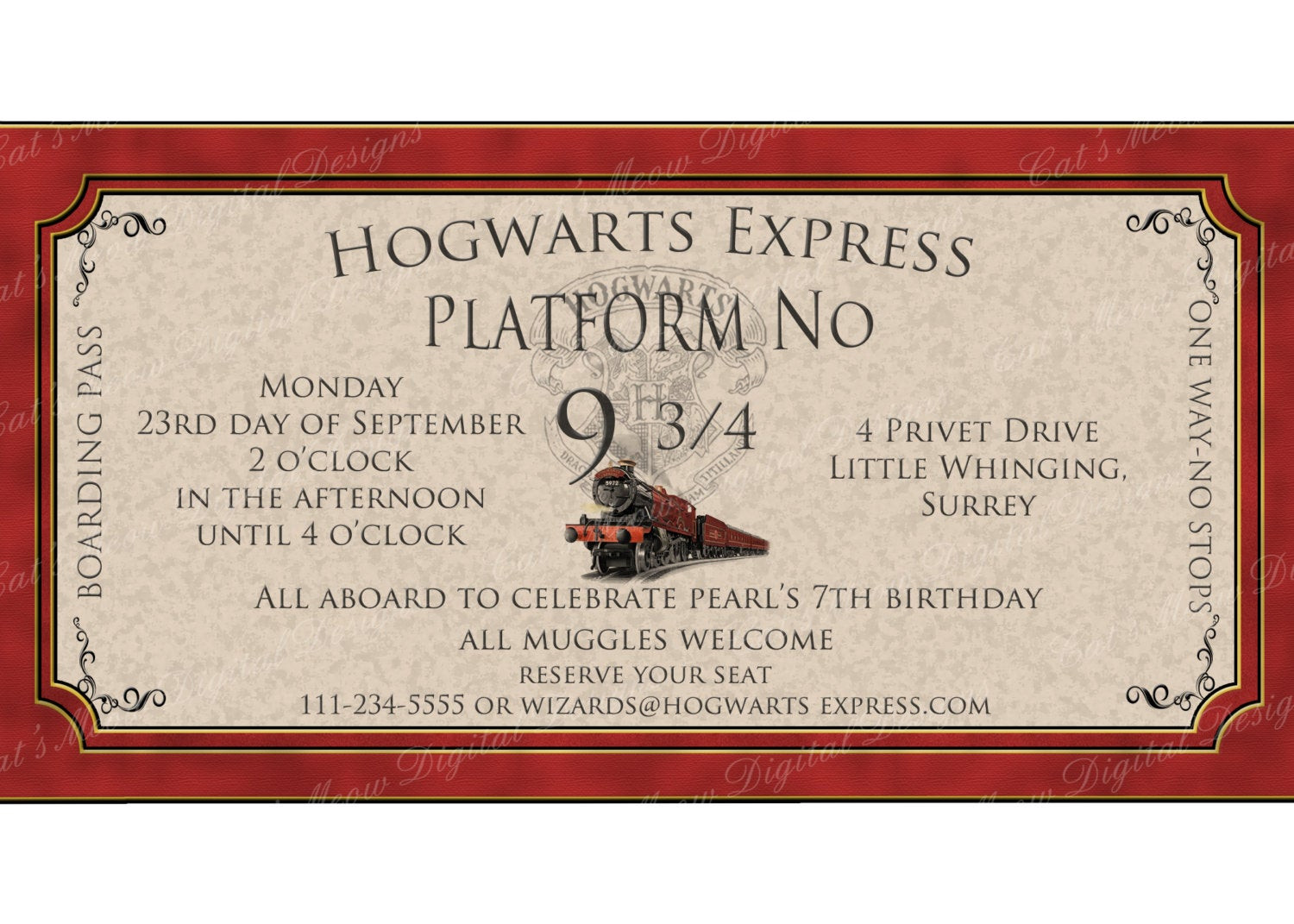 Harry Potter Birthday Invitation
 Hogwarts Harry Potter Printable Invitation by CatsMeowDDesigns