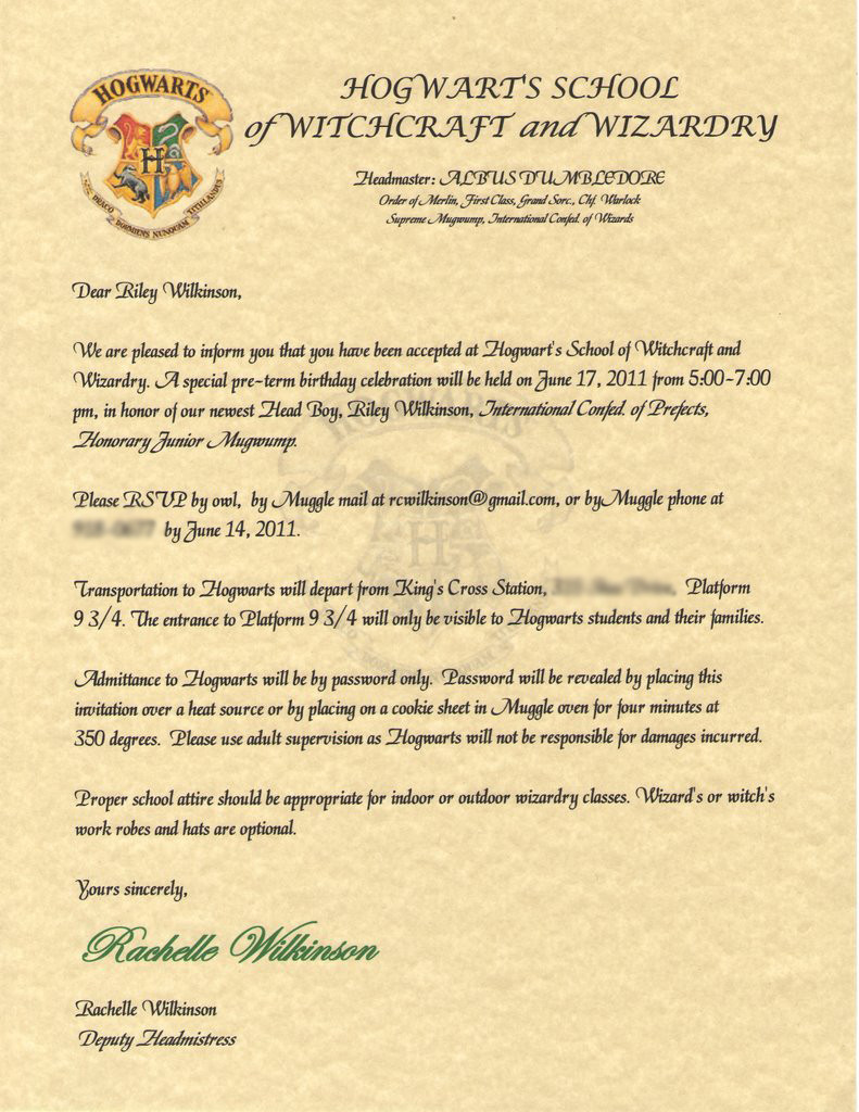 Harry Potter Birthday Invitation
 wilkinsonquints Riley s Harry Potter Birthday