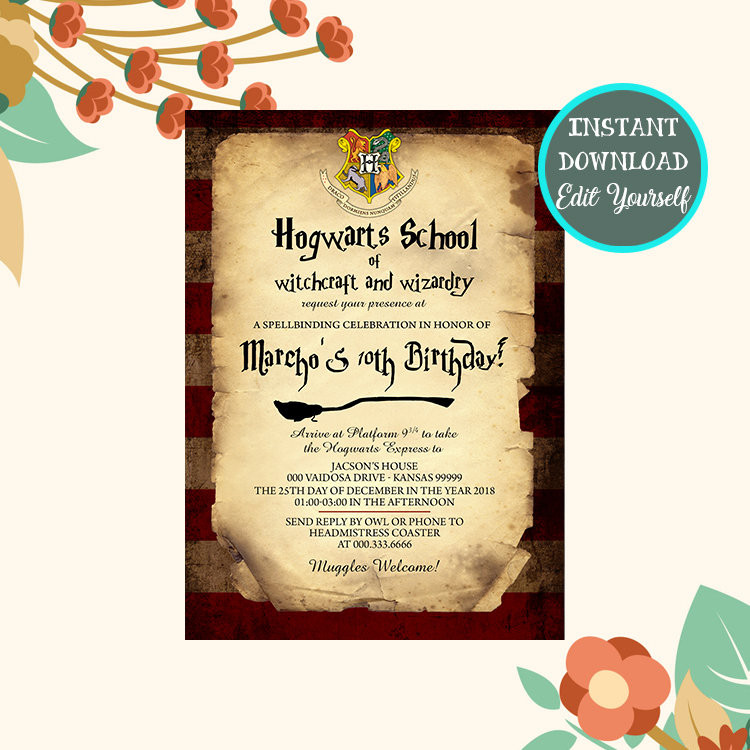 Harry Potter Birthday Invitation
 Harry Potter Birthday Invitation Harry Potter Invitation