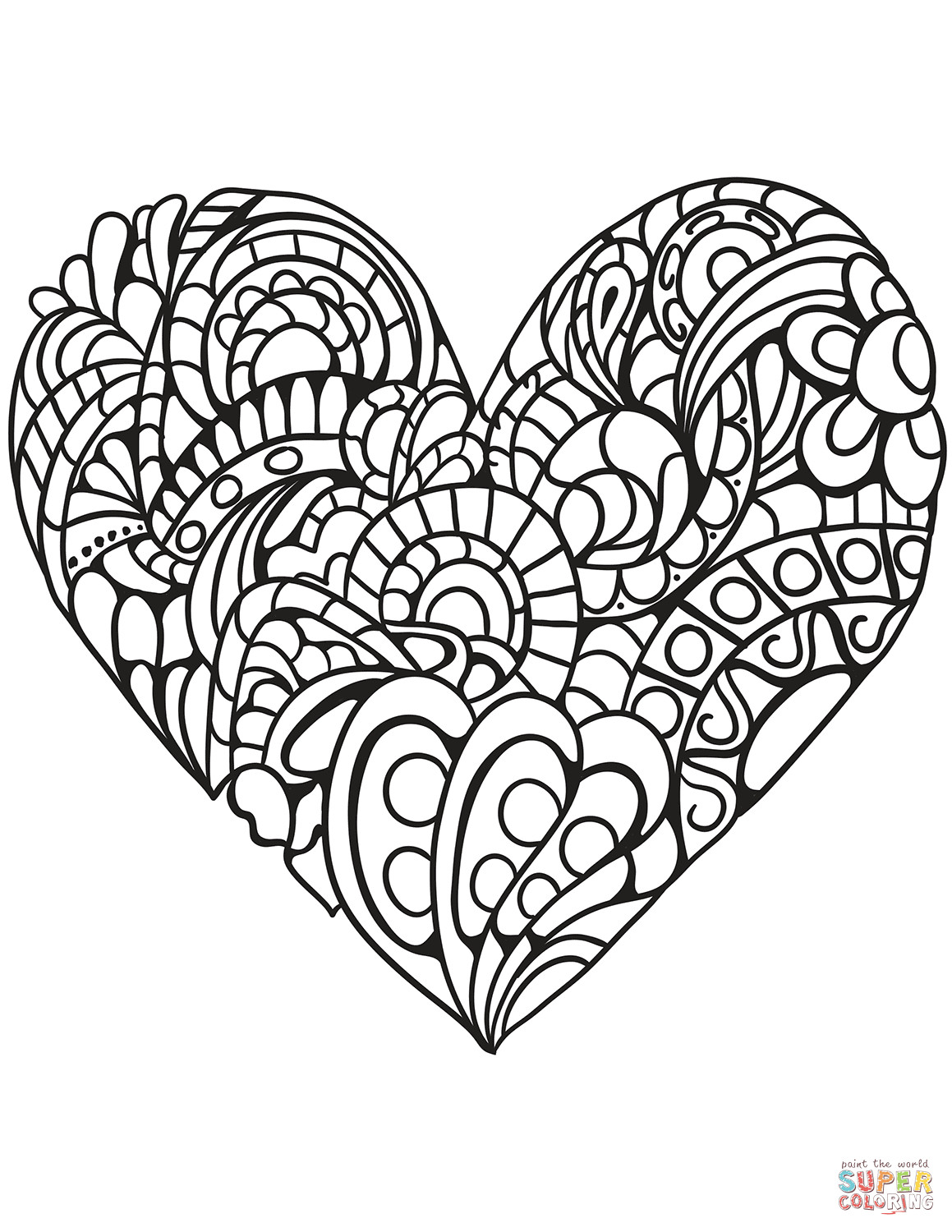 Heart Coloring Pages For Adults
 Zentangle Heart coloring page