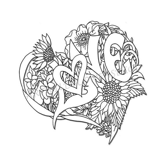Heart Coloring Pages For Adults
 Items similar to Wedding Shower Adult Coloring Page Love