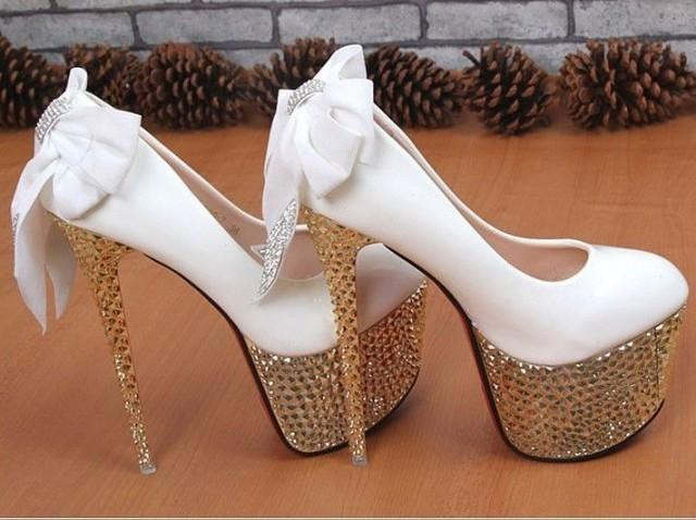 High Heel Wedding Shoes
 White Super High Heels Bridal Wedding Shoes With