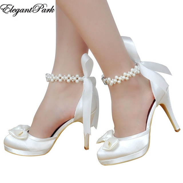 High Heel Wedding Shoes
 Woman High Heel Wedding Shoes White Ivory Round Toe