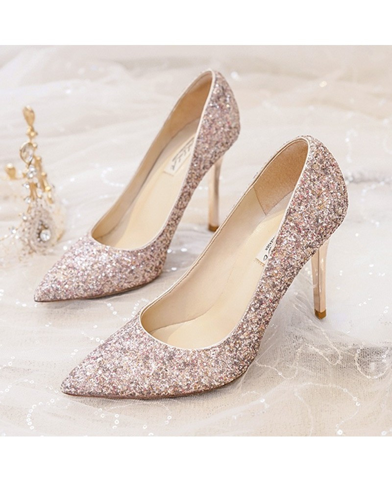 High Heel Wedding Shoes
 Simple Sparkly Silver Wedding Shoes High Heels For Brides