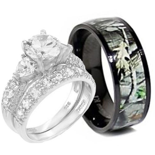 His And Her Camo Wedding Ring Sets
 His and Hers Titanium Camo 925 SILVER Heart Stone