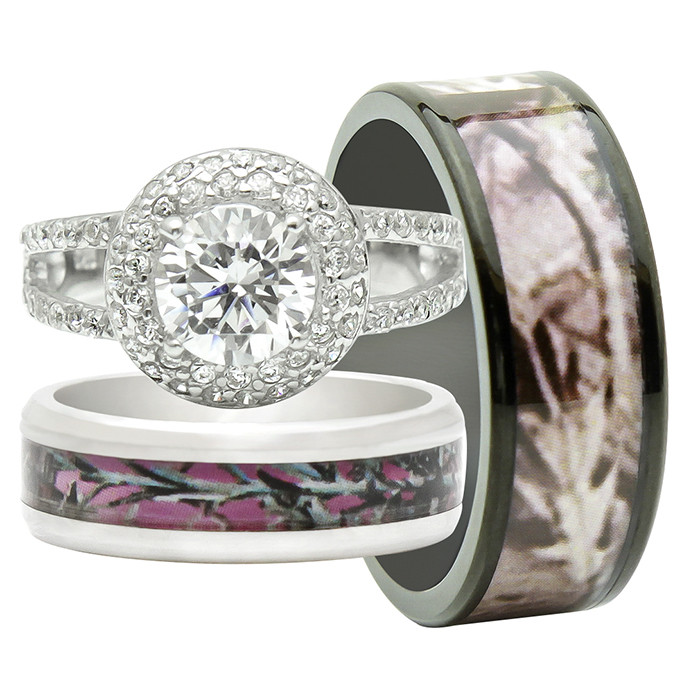 His And Her Camo Wedding Ring Sets
 His and Hers 3PCS Titanium Camo 925 Sterling Silver