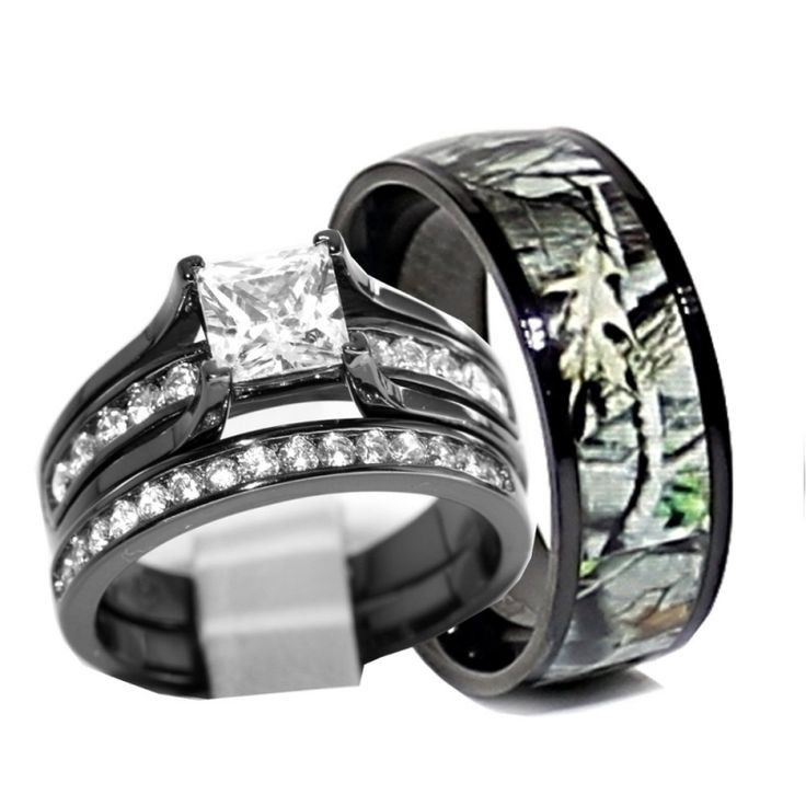 His And Her Camo Wedding Ring Sets
 His and Hers 925 Sterling Silver Titanium Camo Wedding