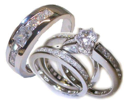 His And Her Camo Wedding Ring Sets
 His Her 4 Piece Wedding Ring Set White Gold Ep Sterling