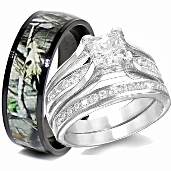 His And Her Camo Wedding Ring Sets
 His TITANIUM Camo & Hers STERLING SILVER Wedding Rings Set