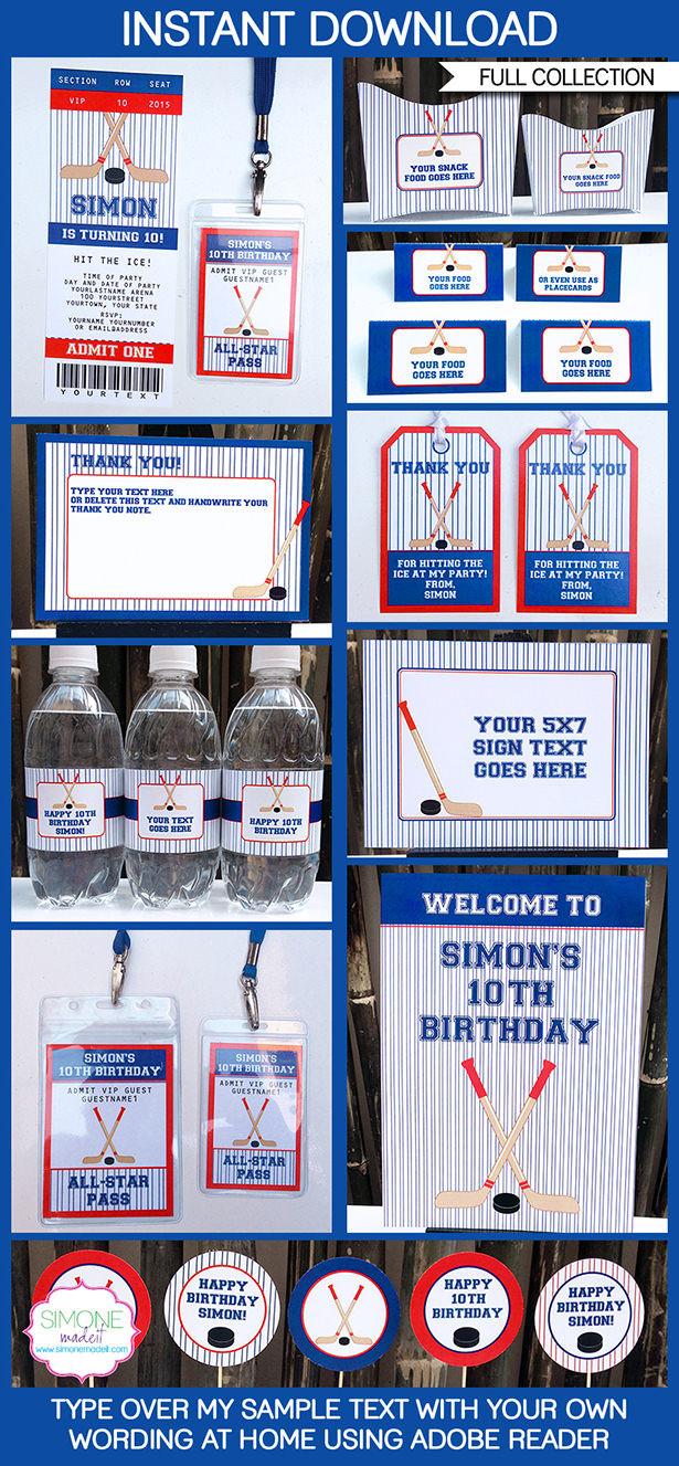 Hockey Birthday Party
 Hockey Party Printables Invitations & Decorations