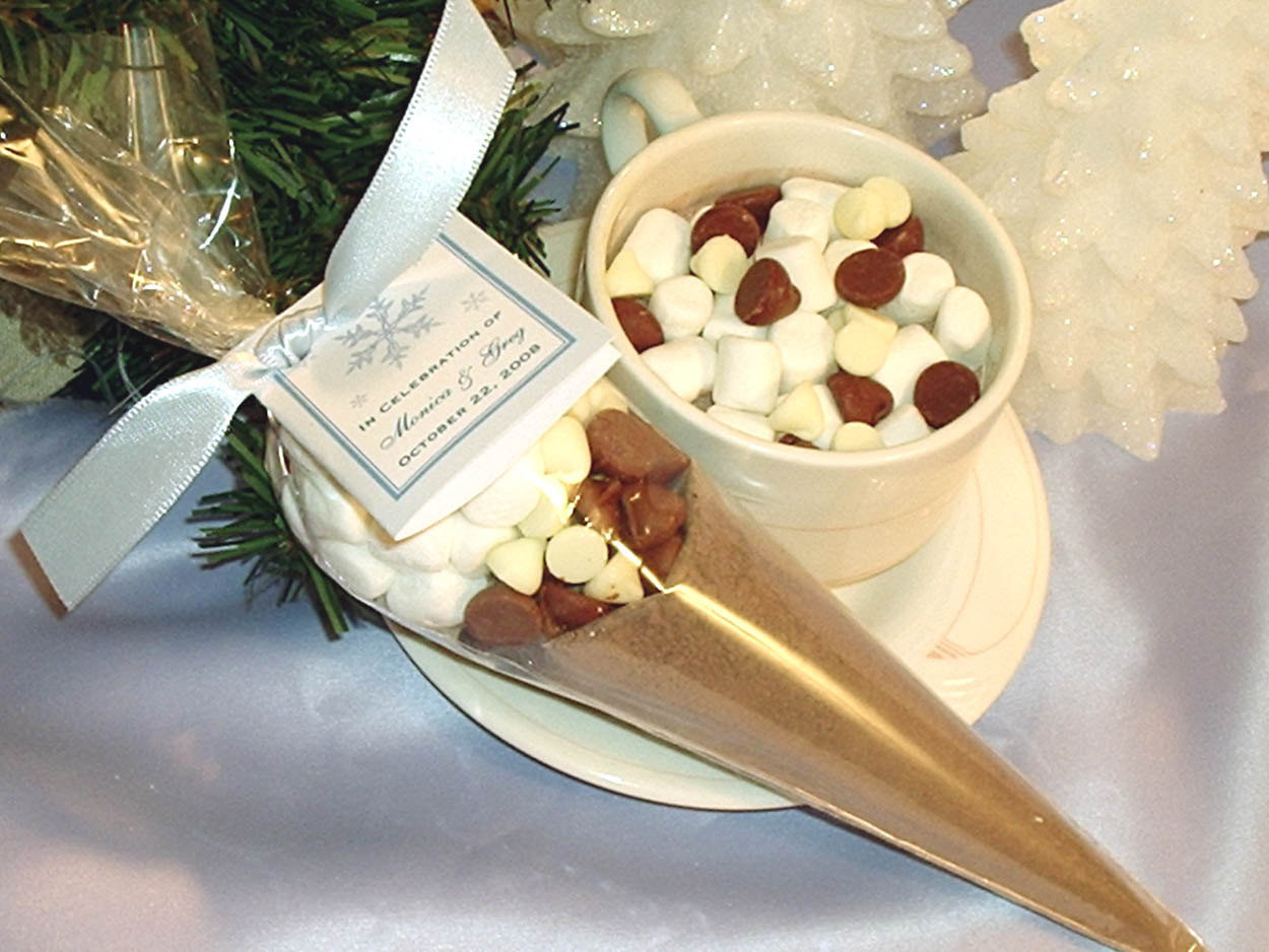 Hot Chocolate Wedding Favors
 WINTER SNOWFLAKE hot cocoa cone wedding favors by shadow