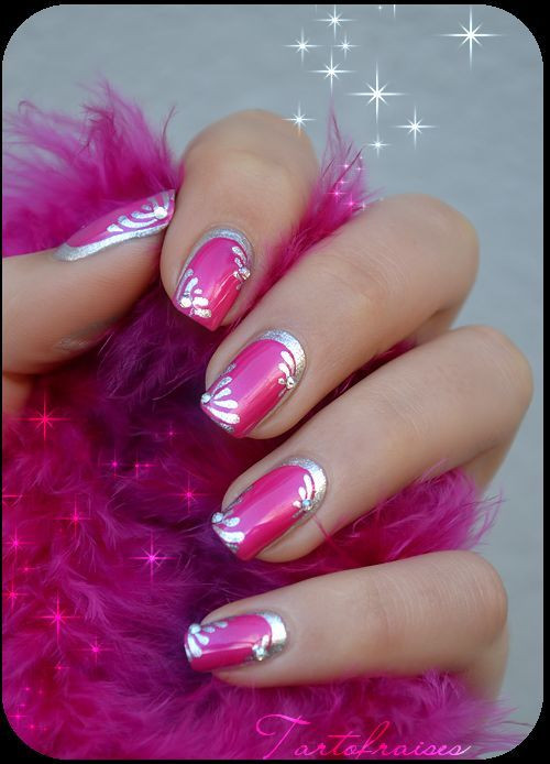 Hot Pink Nail Art
 Hot Pink And Silver Nail Art s and