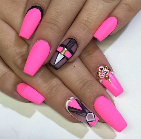 Hot Pink Nail Art
 Top 45 Pretty Acrylic Nails