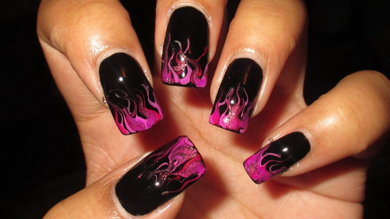 Images Nail Art
 Radiant Orchid Drag Marble Flames Nail Art Tutorial