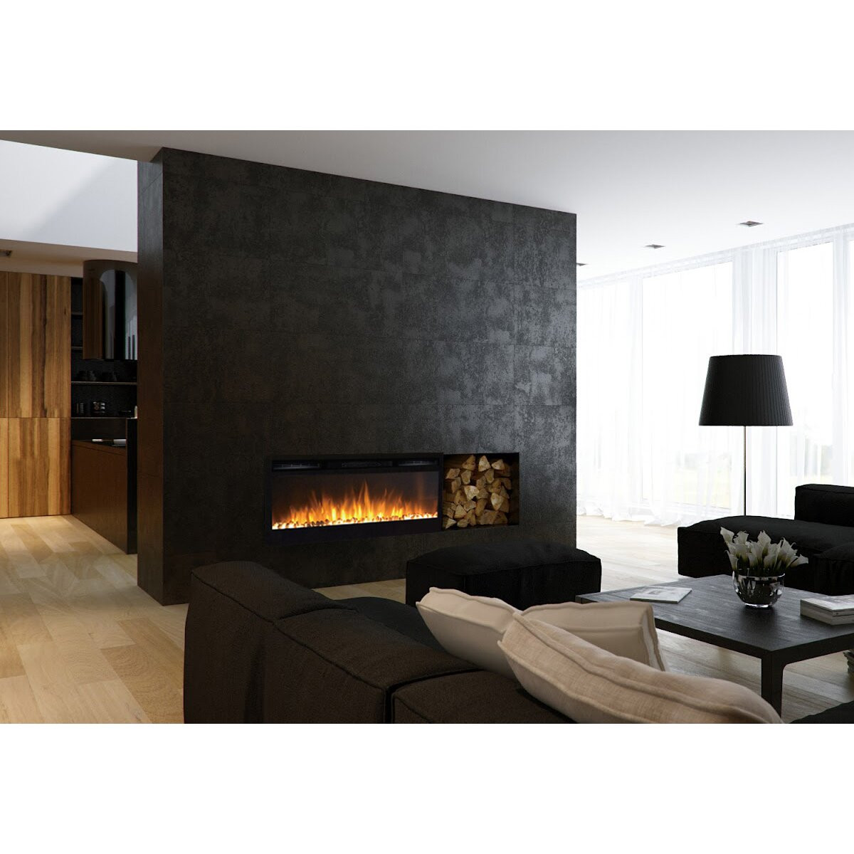 In Wall Electric Fireplace
 Moda Flame Cynergy Pebble Stone Built In Wall Mount