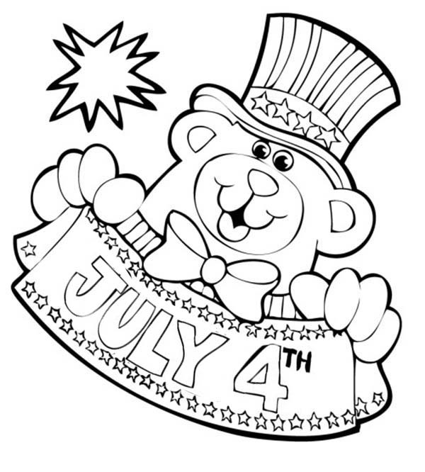 Independence Day Coloring Pages Printable
 Bear Mascot For Independence Day Coloring Page Download