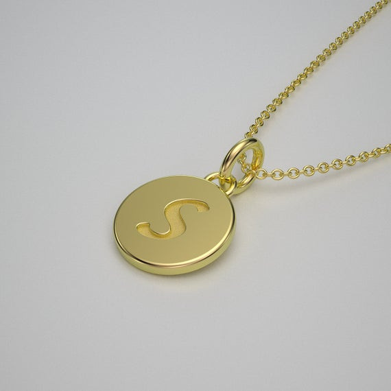 Initial Disc Necklace
 Gold Tiny Initial Disc Necklace Solid 14k 18k Gold 10mm