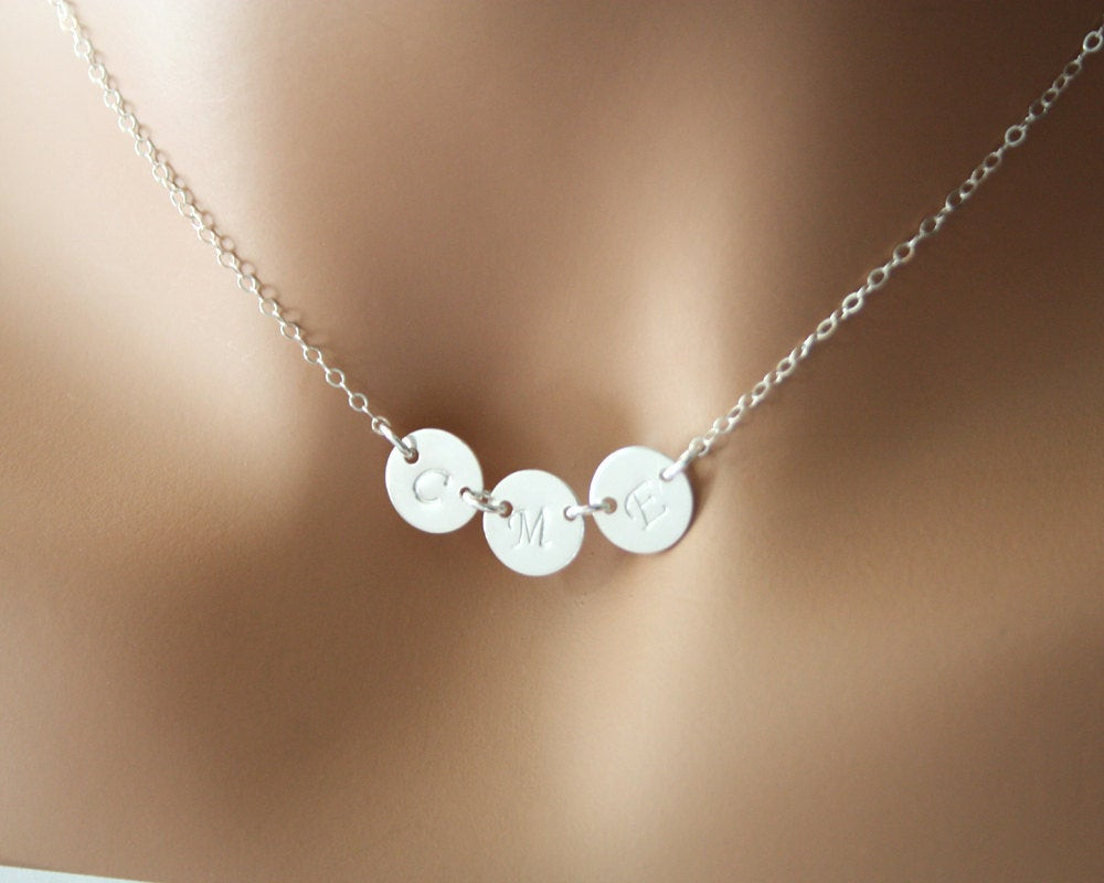 Initial Disc Necklace
 THREE initial Disc Necklace All Sterling Silver Sideways