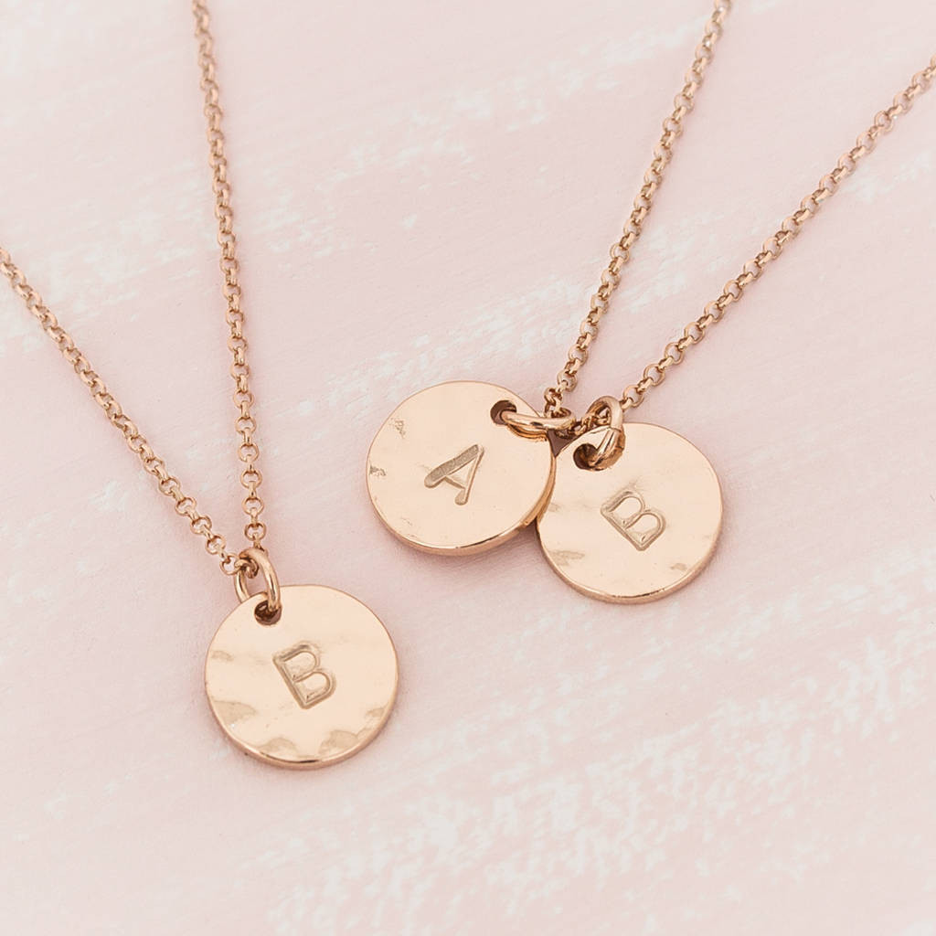 Initial Disc Necklace
 personalised initial hammered disc necklace by bloom