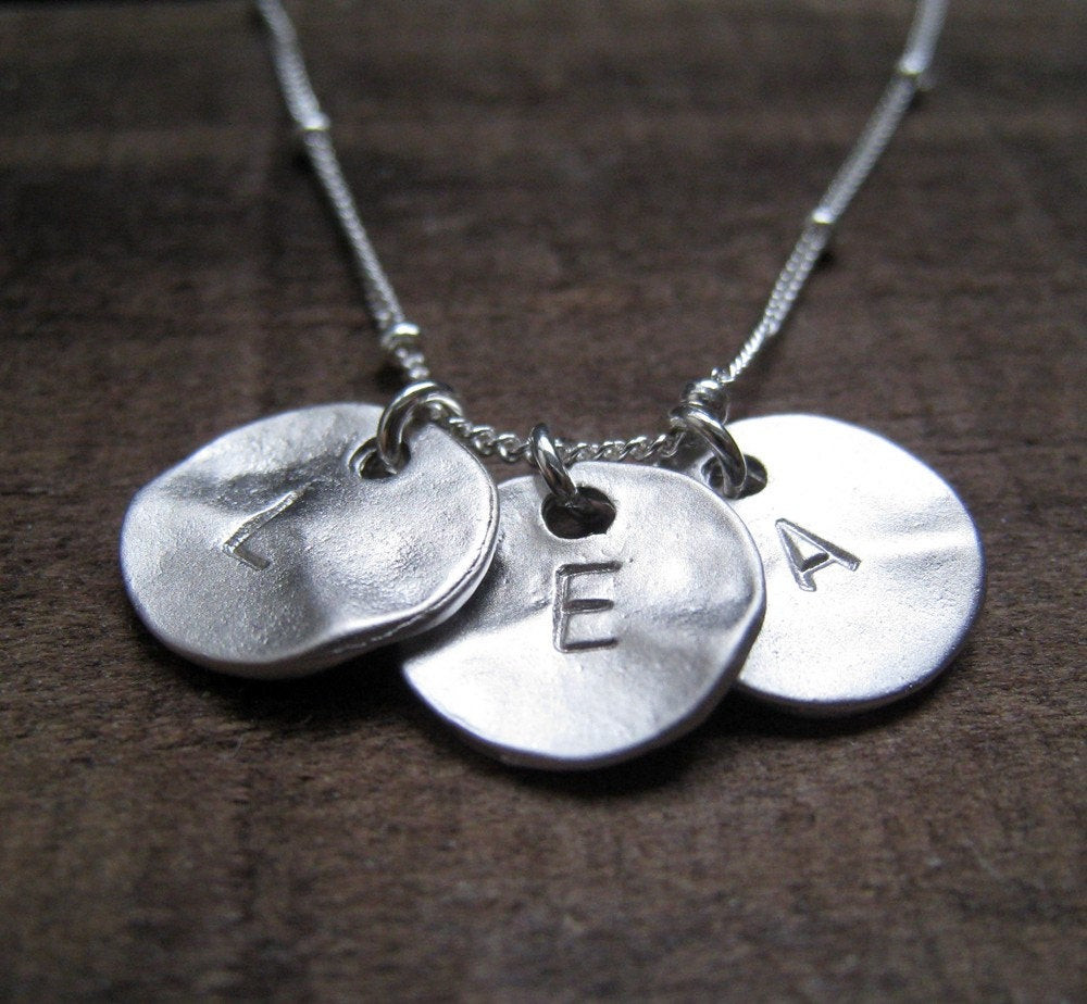 Initial Disc Necklace
 Three initial necklace silver initial disc sterling silver